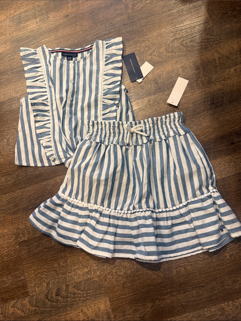 Tommy Hilfiger Blue & White Striped Girls Skirt and Top Set